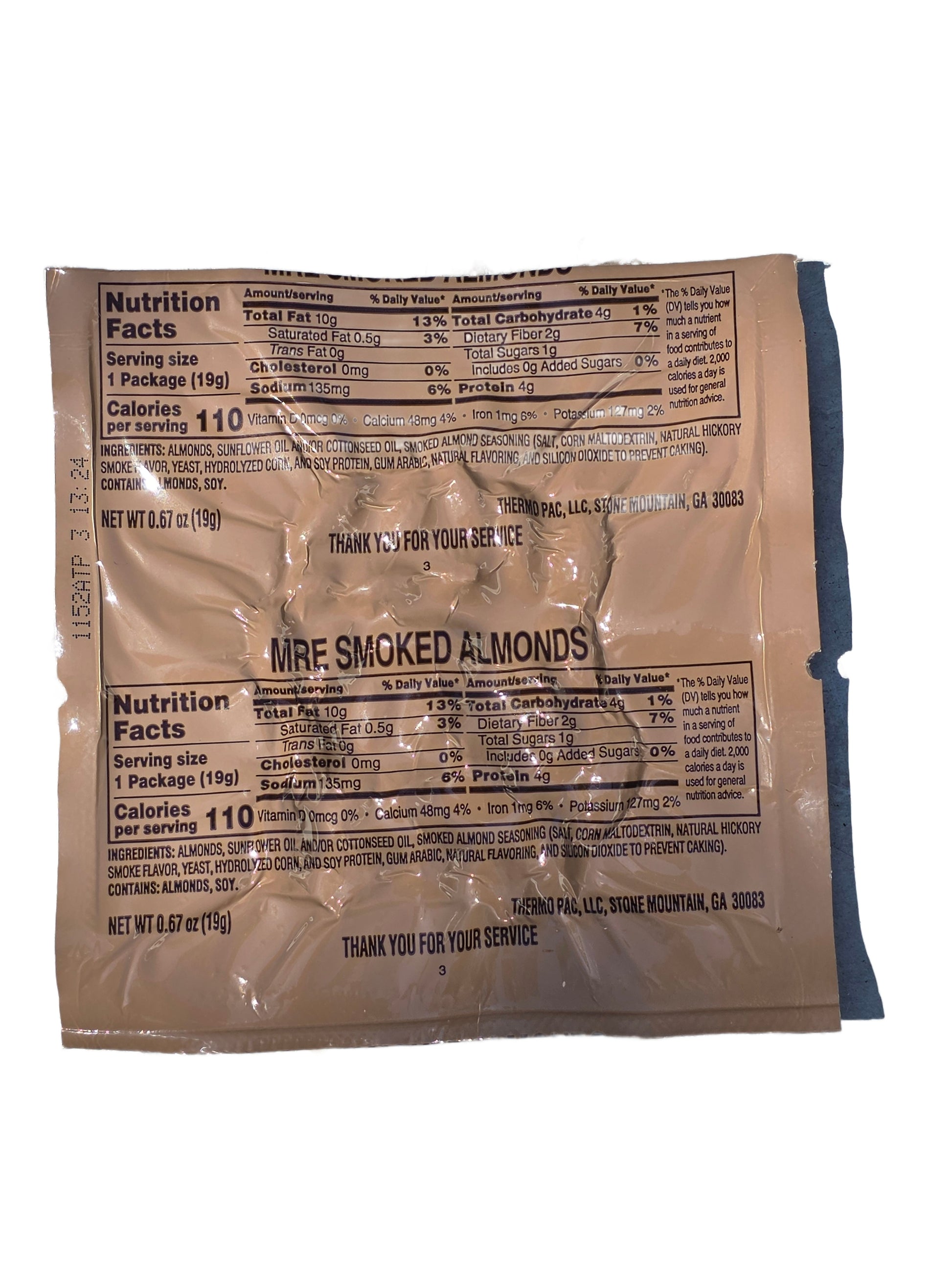 MRE Smoked Almonds Military Snack Pack 19g
