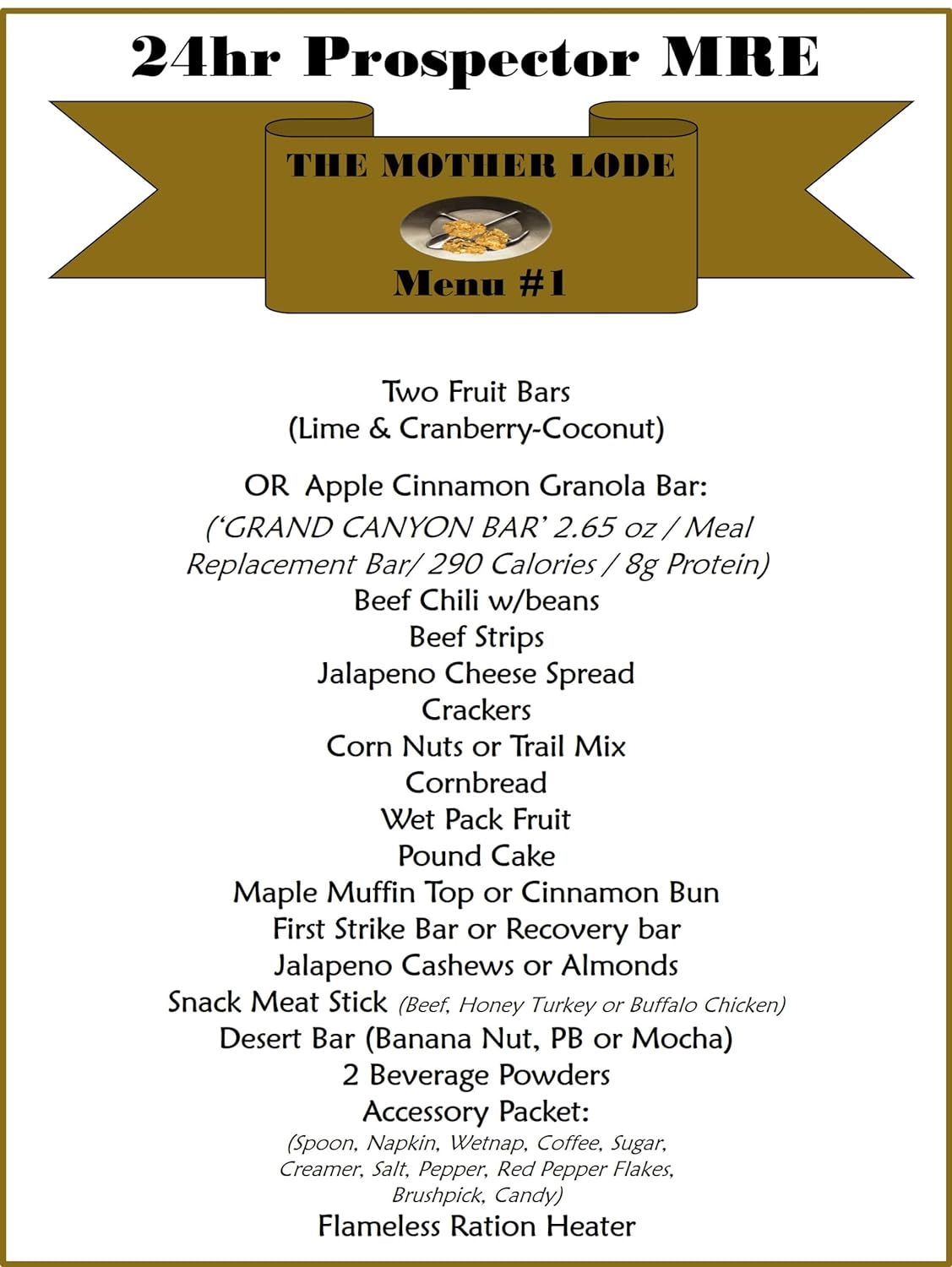 The Mother Lode 24-hour Prespector MRE (Menus 1-12)