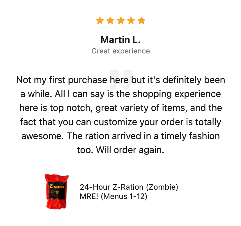 24-Hour Z-Ration (Zombie) MRE! (Menus 1-12)