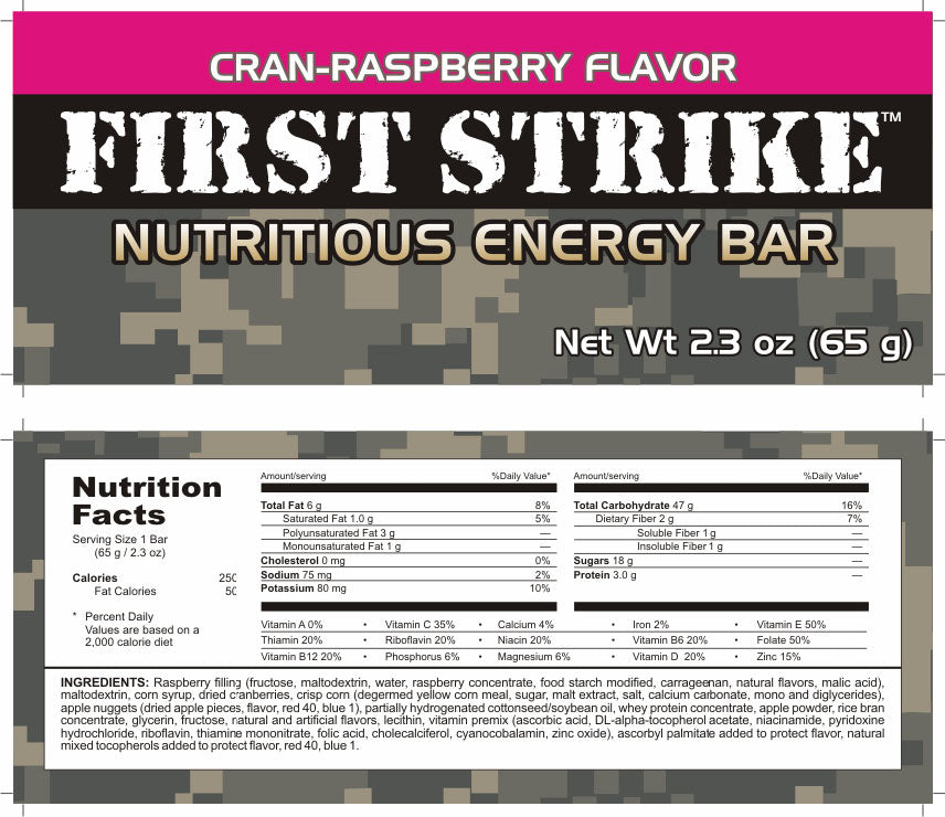 Cran-Raspberry First Strike BarNutrition Ingredients